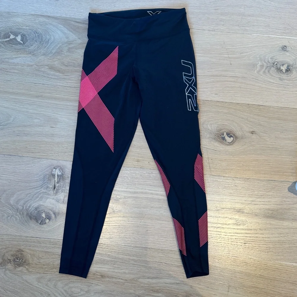 2XU Black Leggings with Pink Accents - Picture 2 of 7